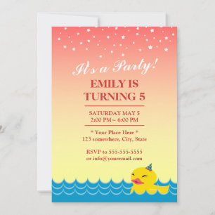 Invitation Élégant rose Star Sky Cute en caoutchouc Canard An