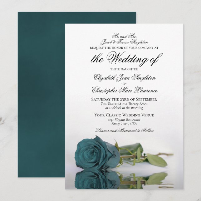Invitation Élégant Rose Turquoise ou Turquoise Mariage formel (Devant / Derrière)