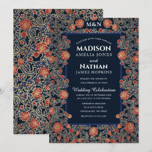 Invitation Élégant Rose victorien Mariage Gold Foil