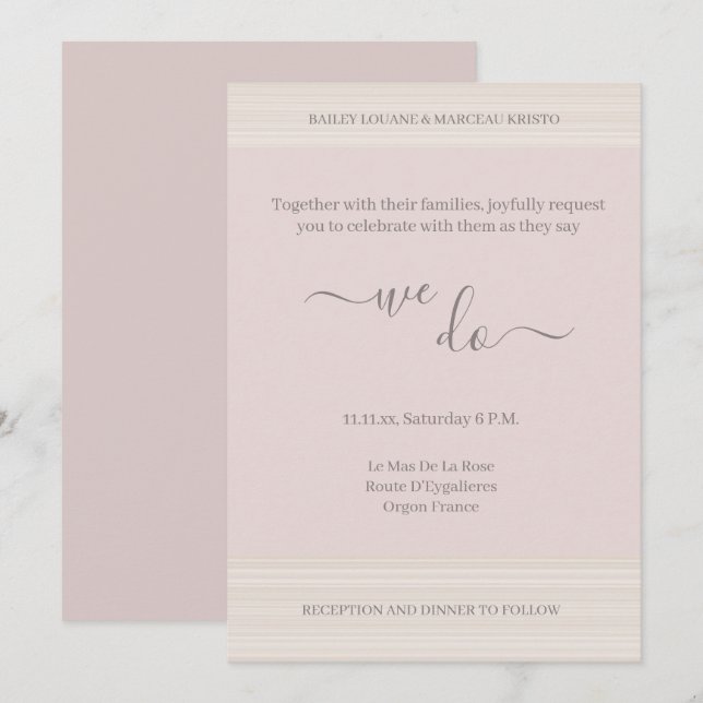 Invitation Élégant rose vierge Nous faisons WoodGrain Stripes (Devant / Derrière)