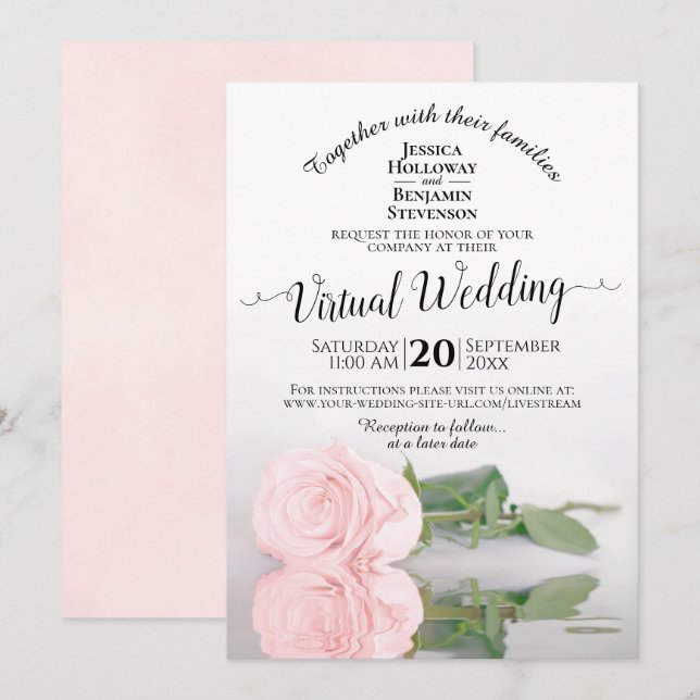 Invitation Élégant rose vif reflétant le Mariage virtuel Rose (Devant / Derrière)