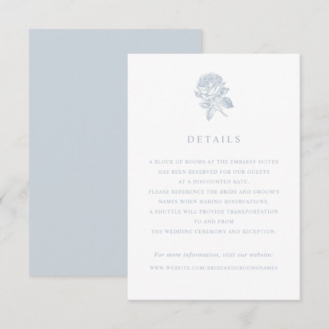 Invitation Elégant Rose Vintage Détails Mariage (Devant / Derrière)