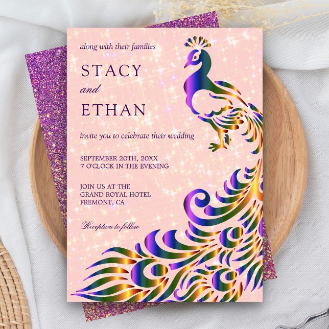 Invitation Élégant rose violet Parties scintillant Mariage Pe (Créateur téléchargé)