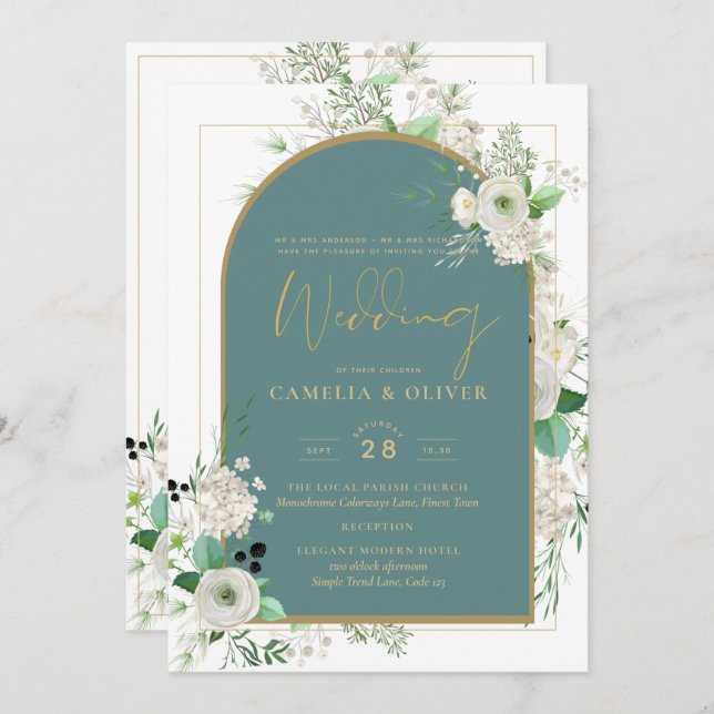 Invitation Elégant Roses Blanches All-in-1 Mariage Inviter RS (Devant / Derrière)