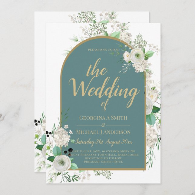 Invitation Elégant Roses Blanches All-in-1 Mariage Inviter RS (Devant / Derrière)