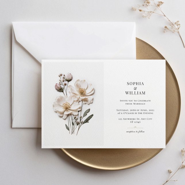 Invitation Elégant Roses Blanches Horizontal Mariage élégant (Créateur téléchargé)
