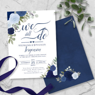 Invitation Elégant Roses Bleu Boho Nous Faisons Encore Vow Re