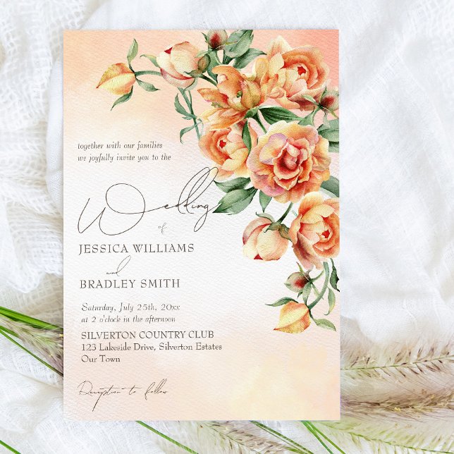 Invitation Elégant roses de pêche à la crème orange (Créateur téléchargé)