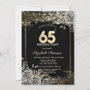 Invitation Elégant Roses noirs, Lumières Noir 65e anniversair