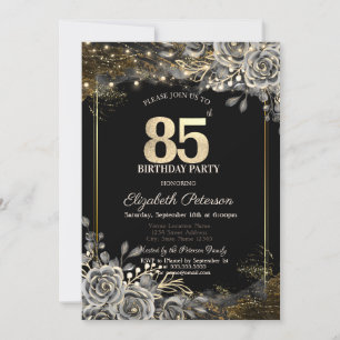 Invitation Elégant Roses noirs, Lumières Noir 85e anniversair