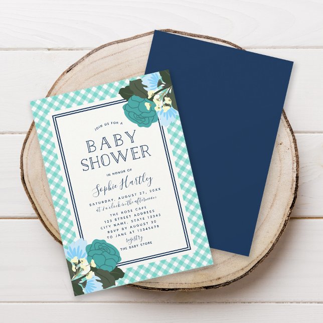 Invitation Elégant Roses Turquoises Baby shower Floral Invita (Créateur téléchargé)