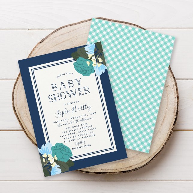Invitation Elégant Roses Turquoises Baby shower Floral Invita (Créateur téléchargé)
