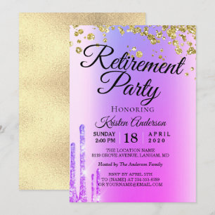 Invitation Elégant Rosy Sparkly Parties scintillant Retraite 