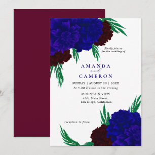 Invitation Élégant Rouge Bourgogne Bleu Marine "MARIGOLD" Mar