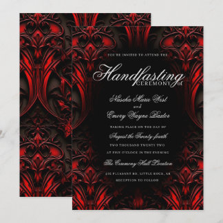 Invitation Élégant rouge et noir gothique Damas à la main