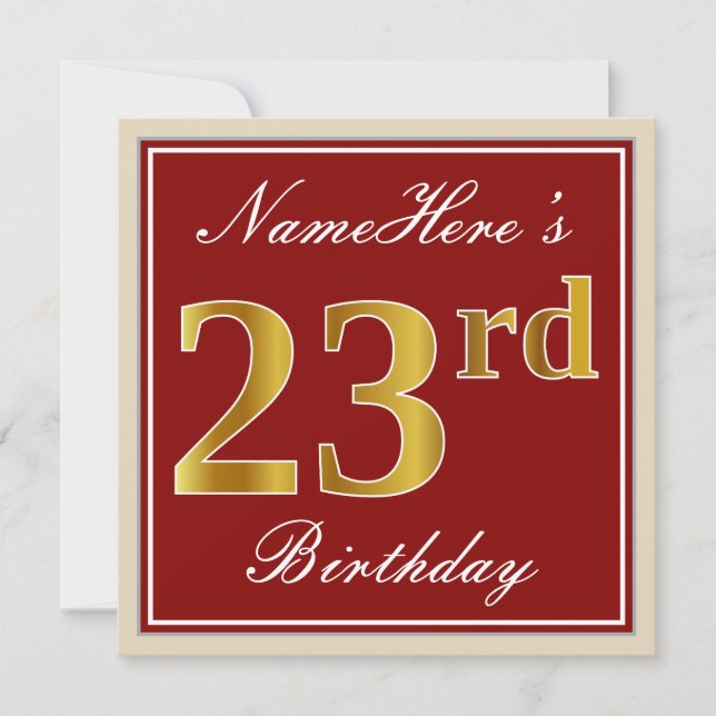 Invitation Elégant, Rouge, Faux Gold 23ème anniversaire; Nom  (Devant)