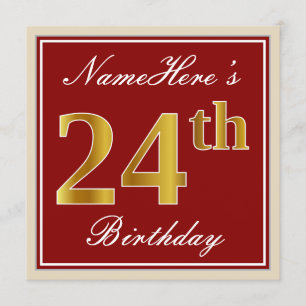 Invitation Elégant, Rouge, Faux Gold 24e anniversaire; Nom pe