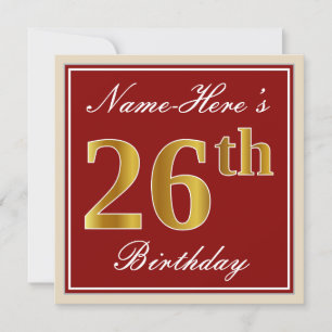 Invitation Elégant, Rouge, Faux Gold 26e anniversaire; Nom pe