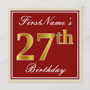 Invitation Elégant, Rouge, Faux Gold 27e anniversaire; Nom pe