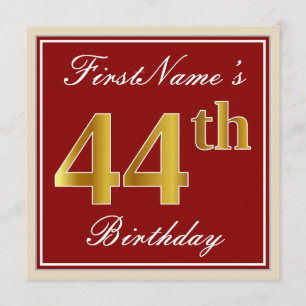 Invitation Elégant, rouge, Faux Gold 44e anniversaire ; Nom p