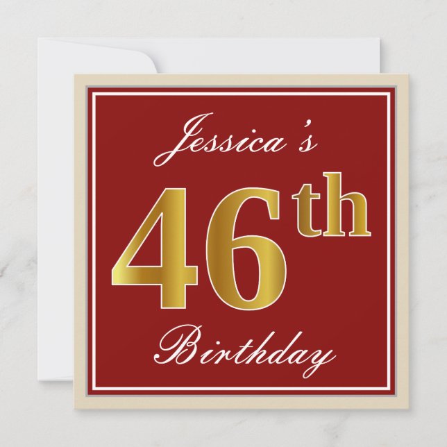 Invitation Elégant, Rouge, Faux Gold 46e anniversaire; Nom pe (Devant)