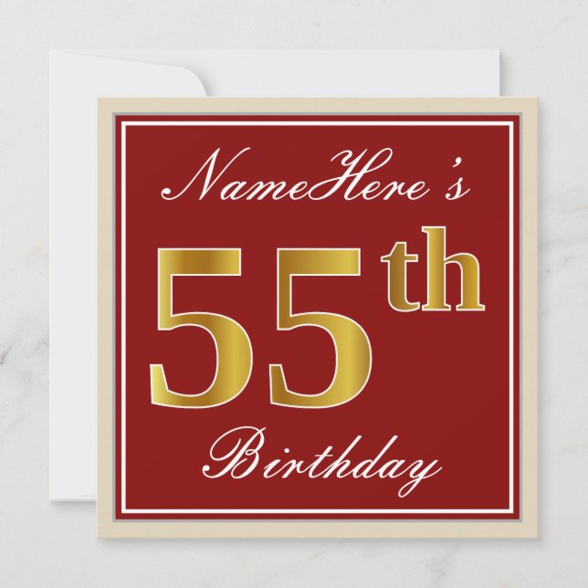 Invitation Elégant, Rouge, Faux Gold 55e anniversaire; Nom pe (Devant)