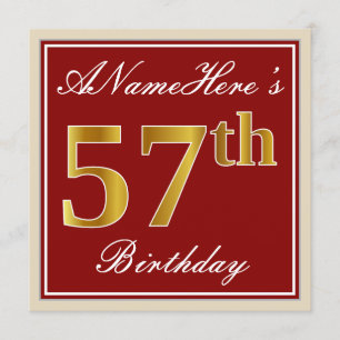 Invitation Elégant, rouge, Faux Gold 57e anniversaire ; Nom p