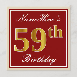 Invitation Elégant, Rouge, Faux Gold 59e anniversaire; Nom pe