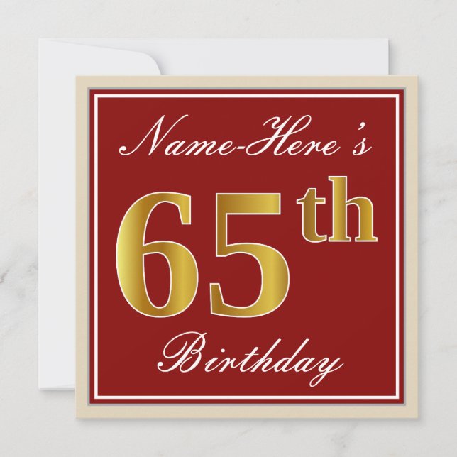 Invitation Elégant, Rouge, Faux Gold 65e anniversaire; Nom pe (Devant)