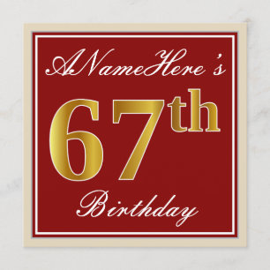Invitation Elégant, rouge, Faux Gold 67e anniversaire ; Nom p