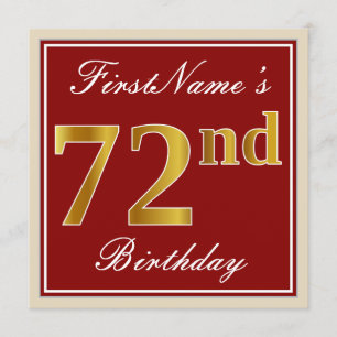 Invitation Elégant, Rouge, Faux Gold 72e anniversaire; Nom pe