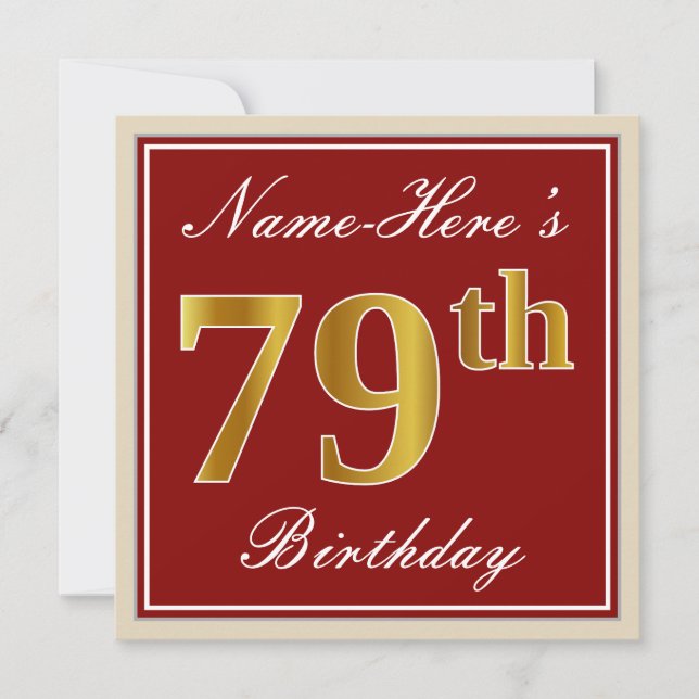 Invitation Elégant, Rouge, Faux Gold 79e anniversaire; Nom pe (Devant)