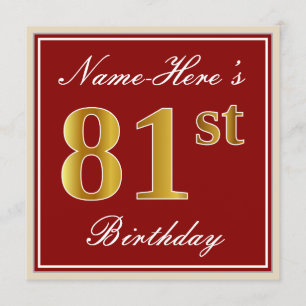 Invitation Elégant, Rouge, Faux Gold 81ème Anniversaire; Nom 