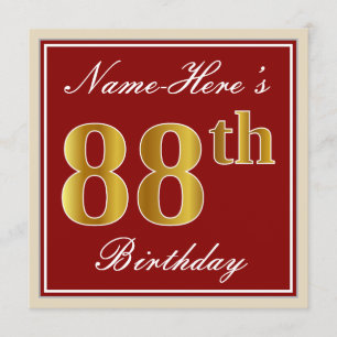 Invitation Elégant, Rouge, Faux Gold 88e anniversaire; Nom pe