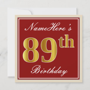 Invitation Elégant, Rouge, Faux Gold 89e anniversaire; Nom pe