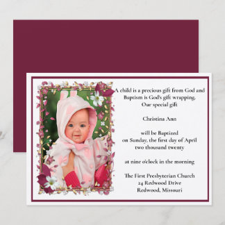 Invitation Élégant Rouge Floral Design Baptême