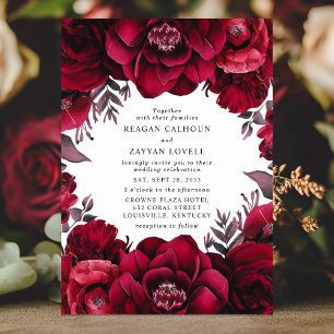 Invitation Élégant Rouge Floral Romantique Mariage 