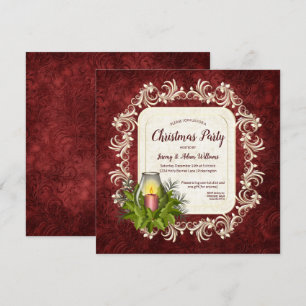 Invitation Élégant rouge foncé avec bougie fête de Noël