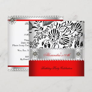 Invitation Élégant Rouge Noir Blanc Damassé Perle Fête