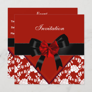 Invitation Elegant Rouge Noir Blanc Floral Bow