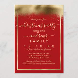 Invitation Elégant Rouge or huile vaporisé Confetti Noël