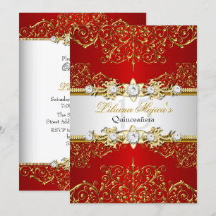 Invitation Elégant Rouge Or Vintage Glamour Quinceanera