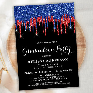 Invitation Elégant rouge Parties scintillant Bleu goutte Patr
