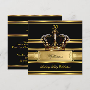 Invitation Elégant Royal Black Gold Anniversaire Prince King 
