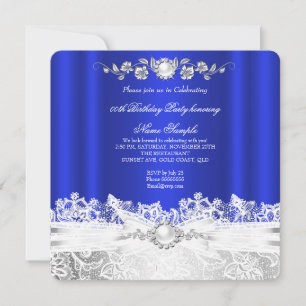Invitation Elégant Royal Bleu Blanc dentelle Bijou Bow Annive
