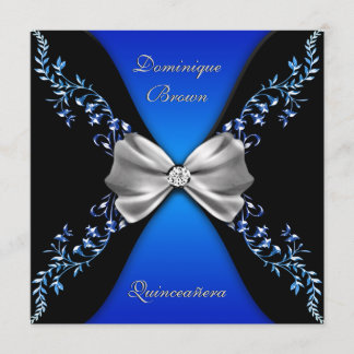 Invitation Élégant Royal Blue Black Diamond Bow