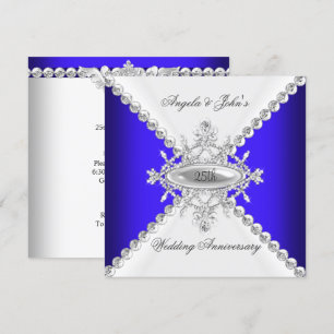 Invitation Elégant Royal Blue Blanc 25e anniversaire Mariage