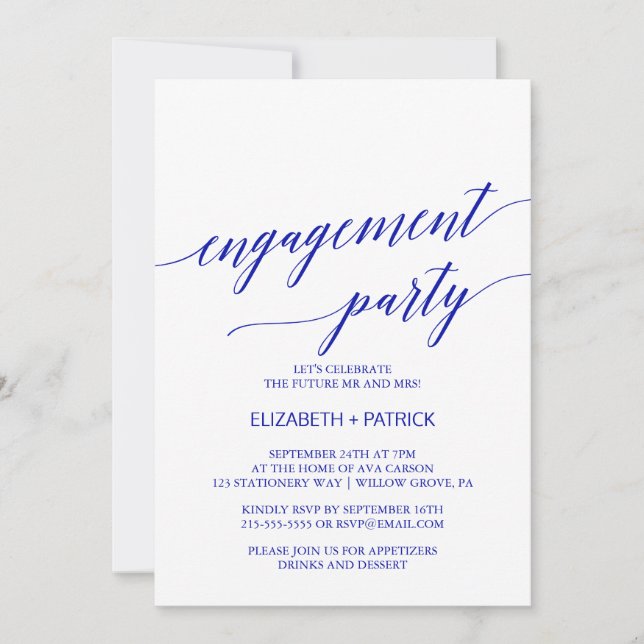 Invitation Élégant Royal Blue Calligraphy (Devant)