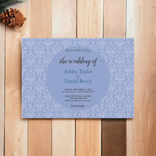 Invitation Élégant Royal Blue Damask Script Mariage classique