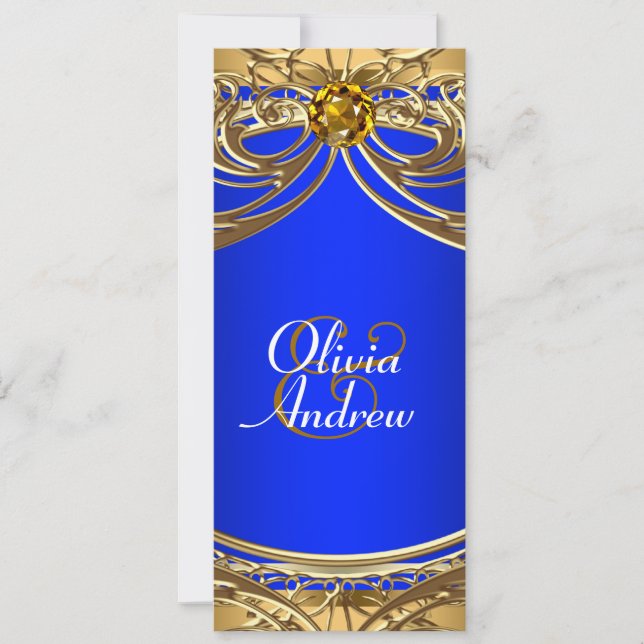 Invitation Elégant Royal Blue et Mariage or (Devant)
